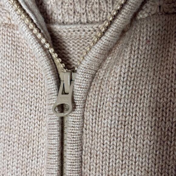 Athleta Cable Knit Zip Up Sweater Cardigan Hooded Camel Size Small Pre-Loved - Picture 13 of 16